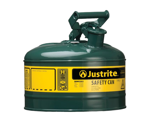 Justrite 1 Gallon Steel Safety Can for Oil, Type I, Flame Arrester, Green (7110400)