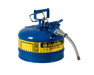 Justrite 2.5 Gallon, 5/8" Metal Hose, Steel Safety Can for Kerosene, Type II, AccuFlow™, Blue (7225320)