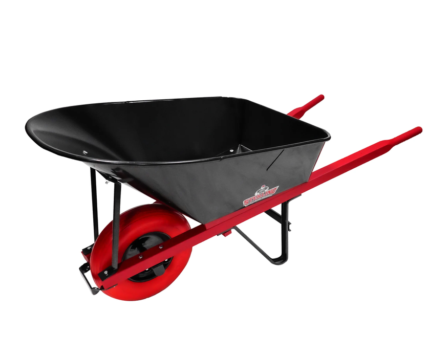 Sterling Steel Tray Wheelbarrow 6Cu. Ft. with Poly-U Flat Free Tire Red 111911