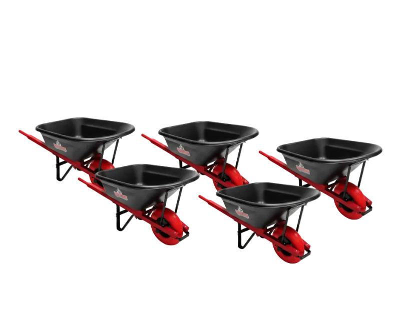 Sterling Poly Tray Wheelbarrow 6 Cu. Ft. w/ Poly-U Flat Free Tire Red 5 PACK (181911 x 5)