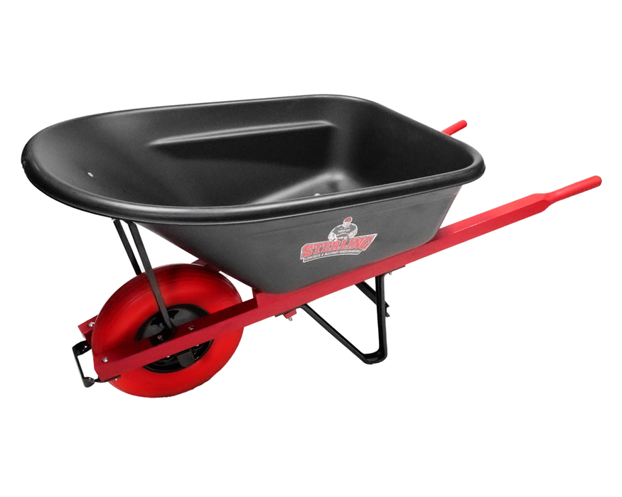 Sterling Poly Tray Wheelbarrow 6 Cu. Ft. w/ Poly-U Flat Free Tire Red 181911