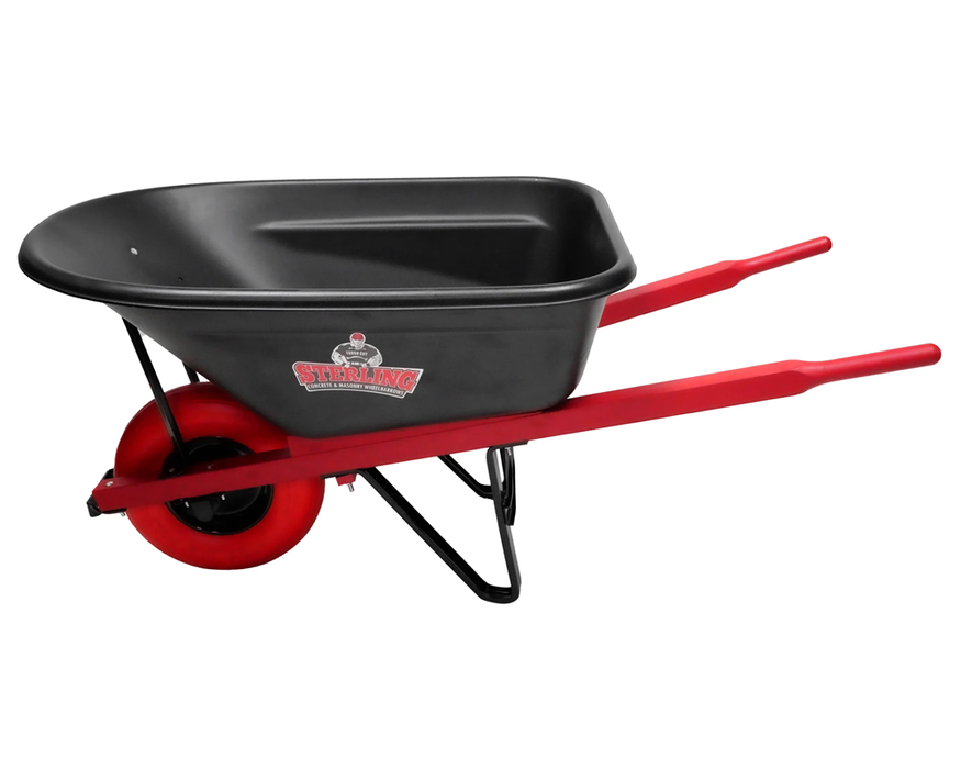 Sterling Poly Tray Wheelbarrow 6 Cu. Ft. w/ Poly-U Flat Free Tire Red 181911