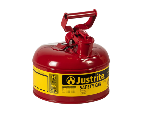 Justrite 1 Gallon Steel Safety Can for Flammables, Type I, Flame Arrester, Red (7110100)