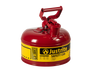 Justrite 1 Gallon Steel Safety Can for Flammables, Type I, Flame Arrester, Red (7110100)