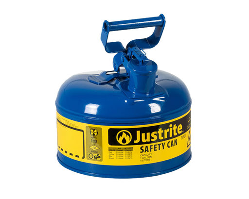 Justrite 1 Gallon Steel Safety Can for Kerosene, Type I, Flame Arrester, Blue (7110300)