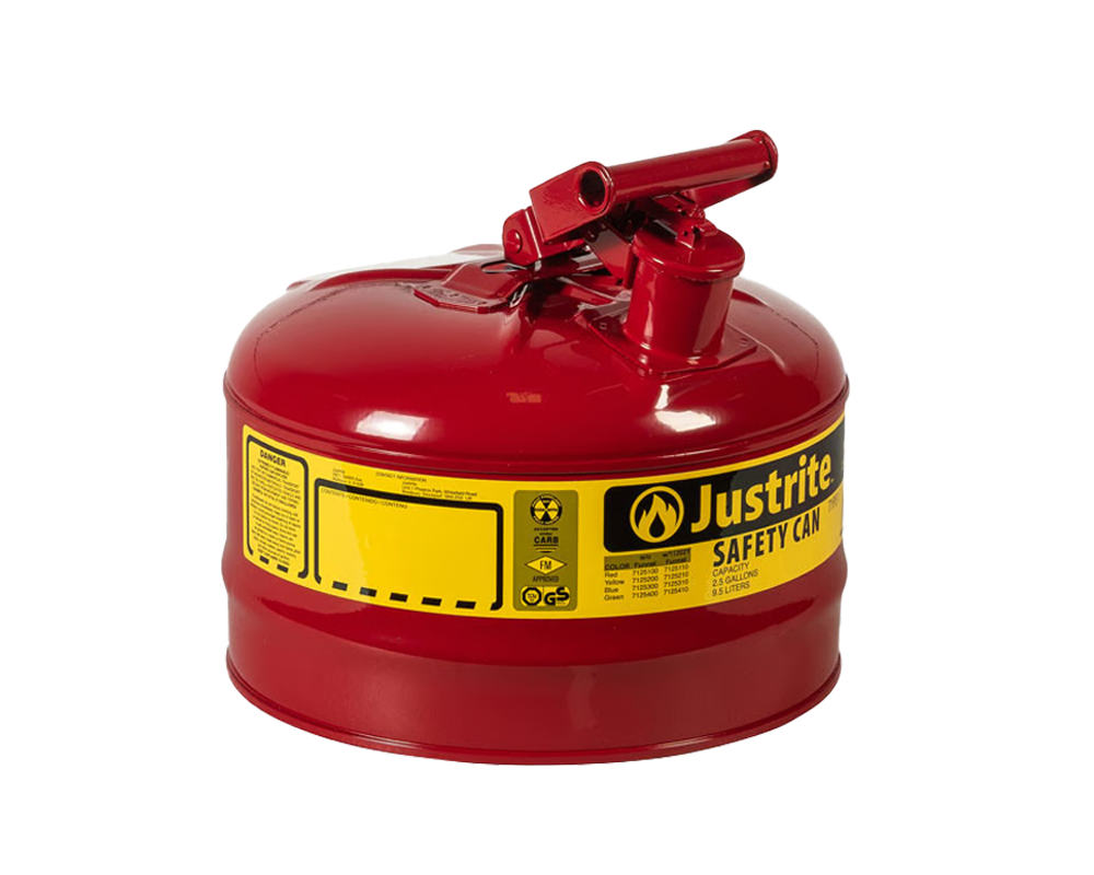 Justrite 2.5 Gallon Steel Safety Can for Flammables, Type I, Flame Arr