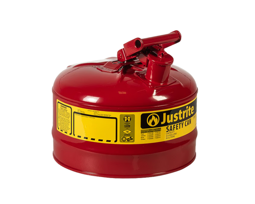 Justrite 2.5 Gallon Steel Safety Can for Flammables, Type I, Flame Arrester, Red (7125100)