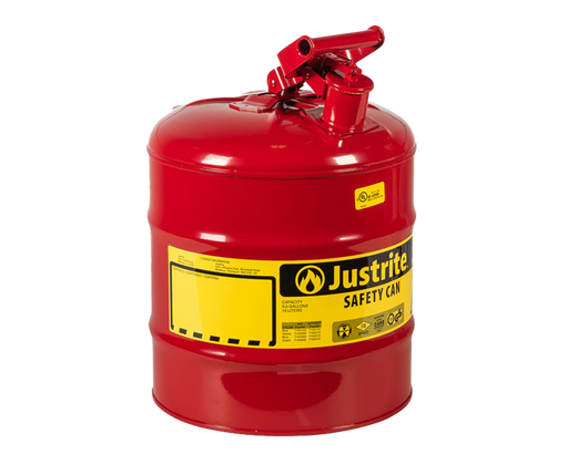 Justrite 5 Gallon Steel Safety Can for Flammables, Type I, Flame Arrester, Red (7150100)