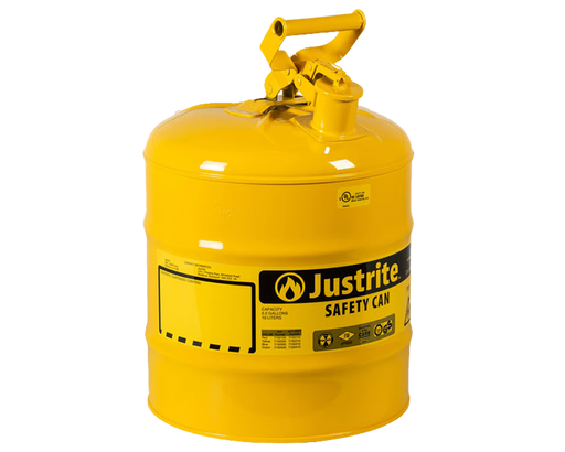 Justrite 5 Gallon Steel Safety Can for Diesel, Type I, Flame Arrester, Yellow (7150200)
