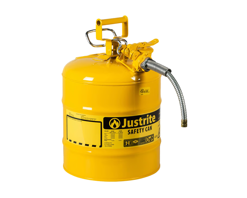 Justrite 5 Gallon, 5/8" Metal Hose, Steel Safety Can for Diesel, Type