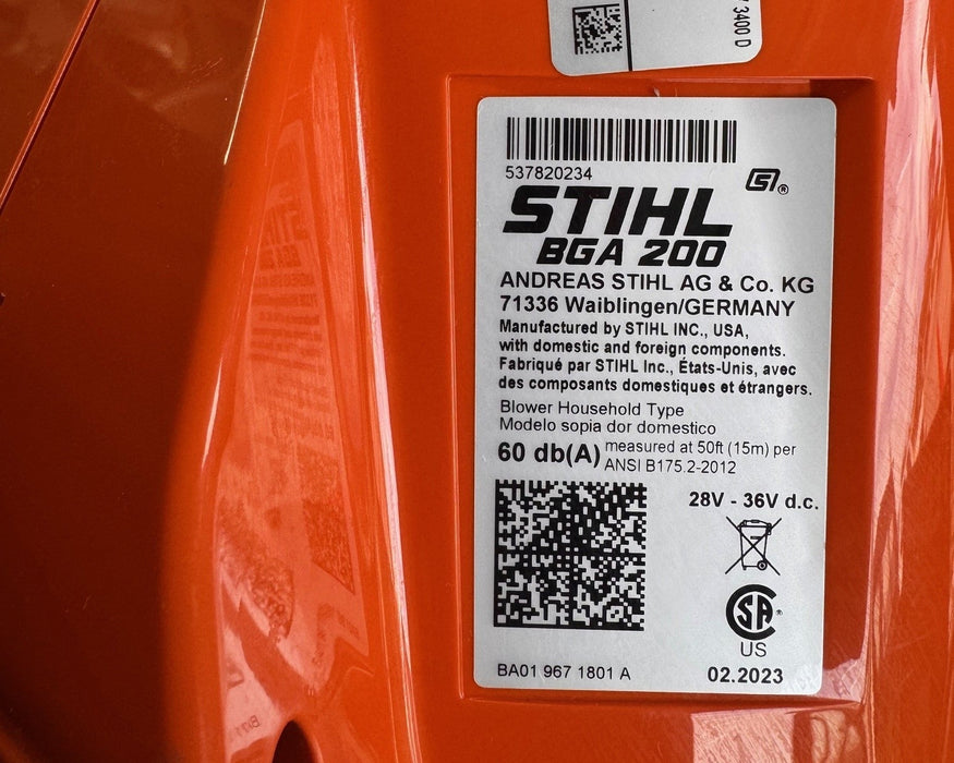 Stihl BGA 200 Handheld Battery Blower (Battery & Charger Sold Separately) CLOSEOUT